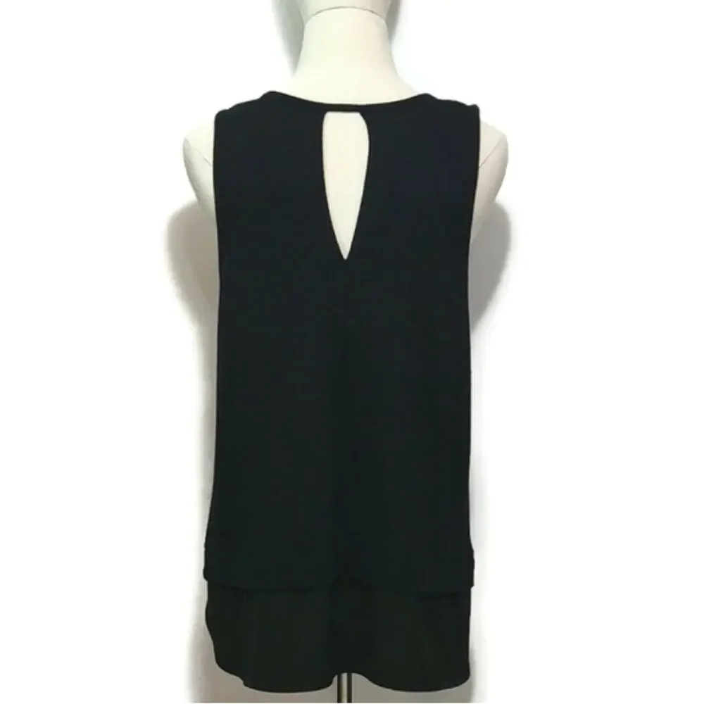J.Crew Tiered Sleeveless Scoop Neck Tunic Top Black L Feminine